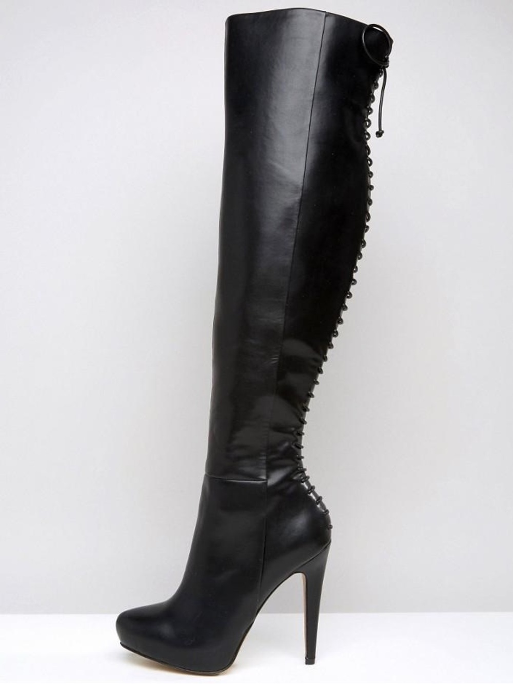 Aldo Graziella Leather Thigh-High Lace-Up Stiletto Boots - black